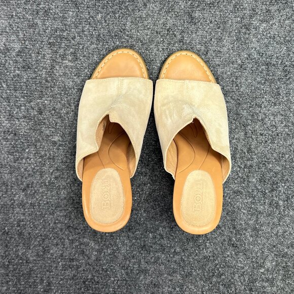 Born Heels Women's Size 8 Cream Suede Leather Slip On Heeled Mules Sandals - Picture 8 of 13